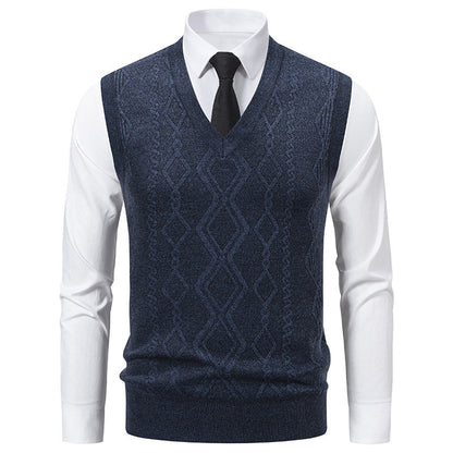 Herren elegante Strickweste mit V-Ausschnitt und strukturiertem Muster BerlinGlamour