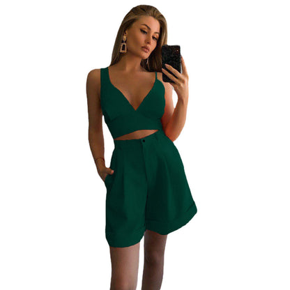 Damen Sport Set Crop Top Shorts Fitness