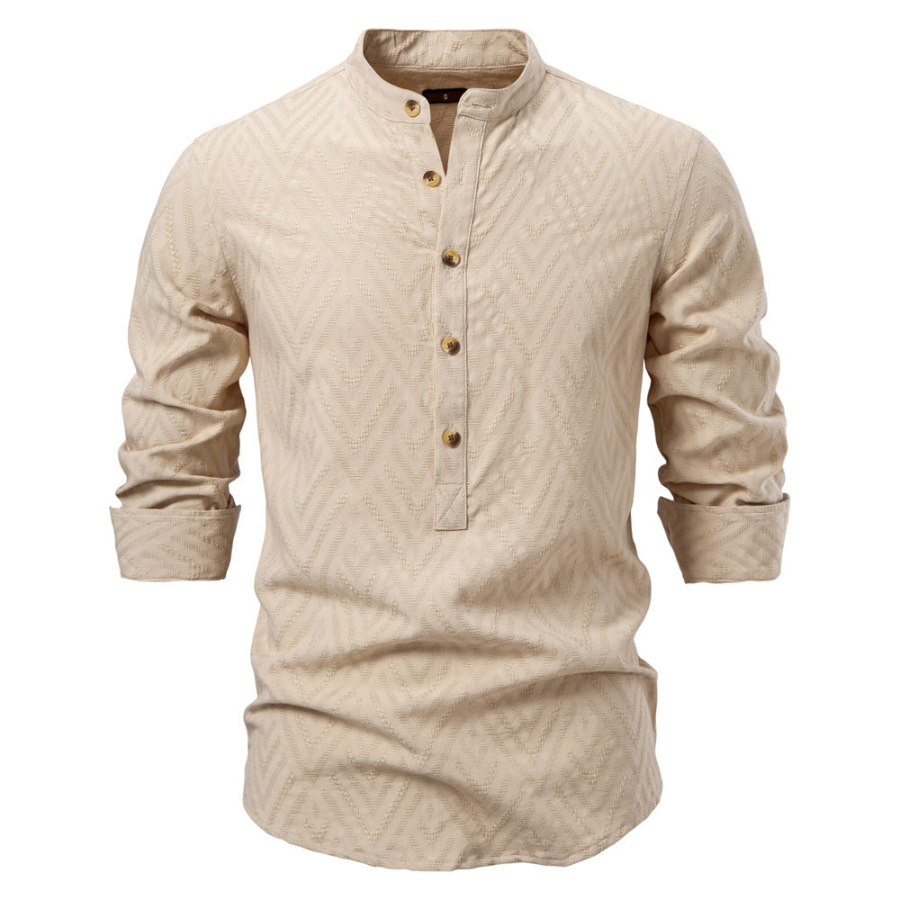 Herren Langarmshirt Stehkragen Modern Mustered