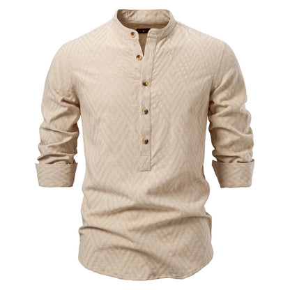 Herren Langarmshirt Stehkragen Modern Mustered