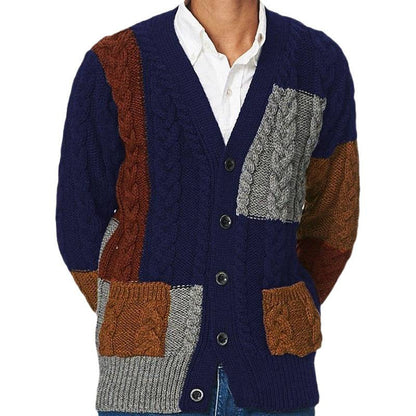Herren Strickjacke Modern Zopfmuster Schwarz