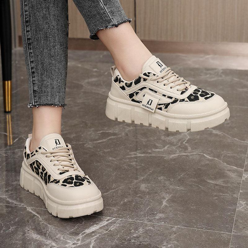 Damen Sneaker Sportlich Leopardenmuster Chunky Sohle
