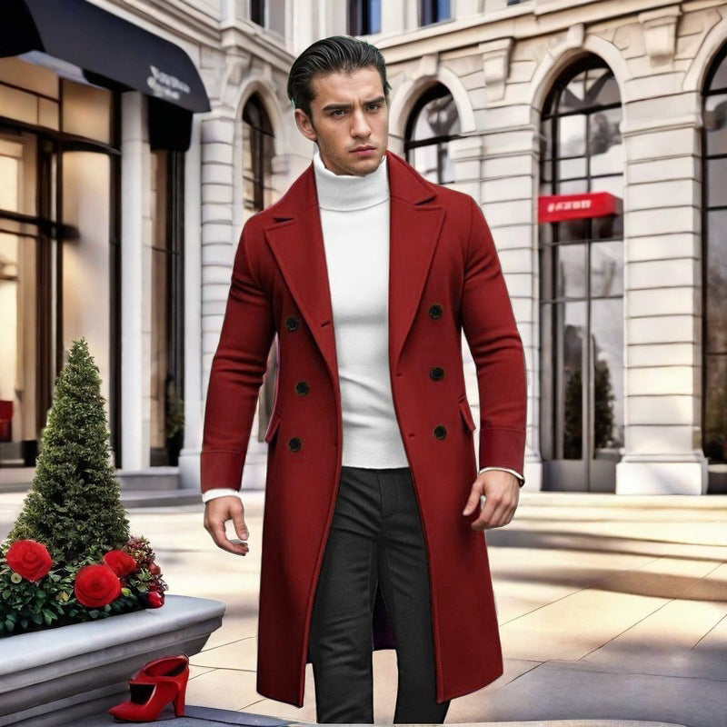 Herren Mantel Doppeltbreasted Modern mit Hochkragen Schwarz