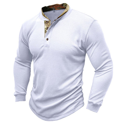 Herren Langarmhemd Stehkragen Modern Kontrastdetails