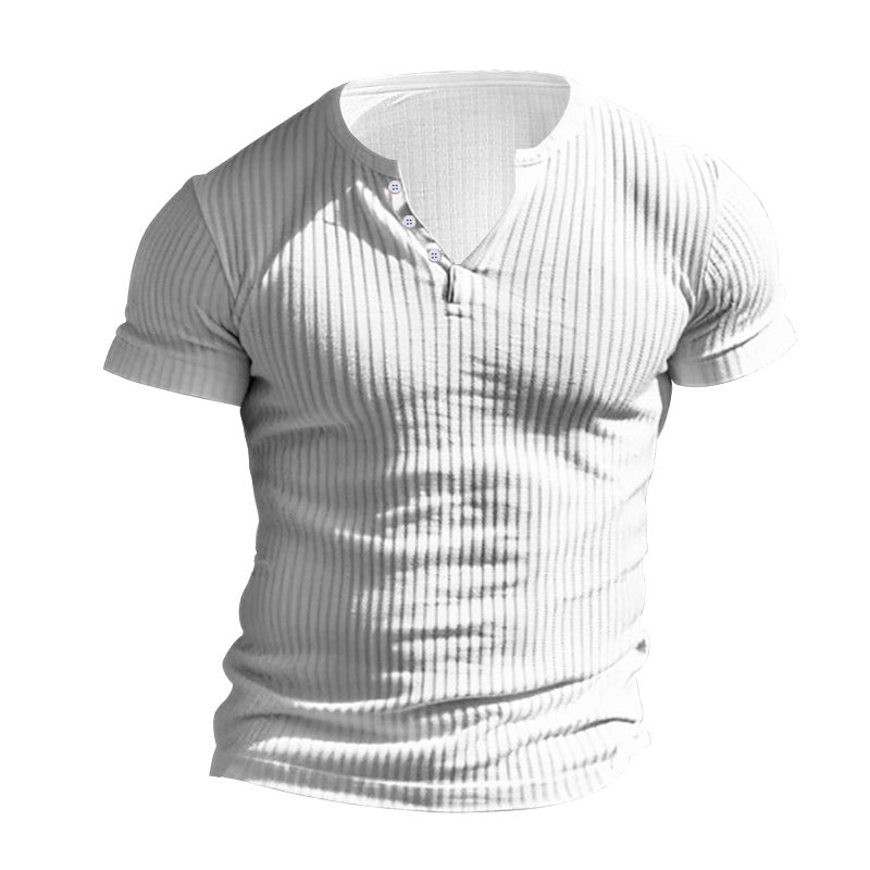 Herren Kurzarmshirt Elegantes Rippdesign Knopfleiste Modern