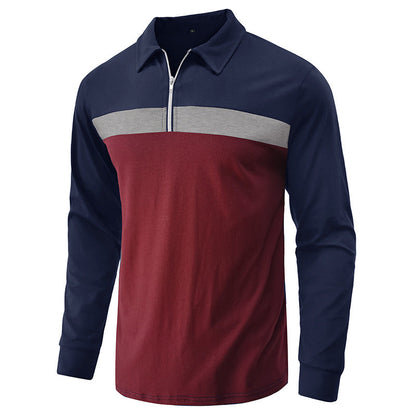 Herren Langarmshirt Modern mit Stehkragen und Kontrastnähten