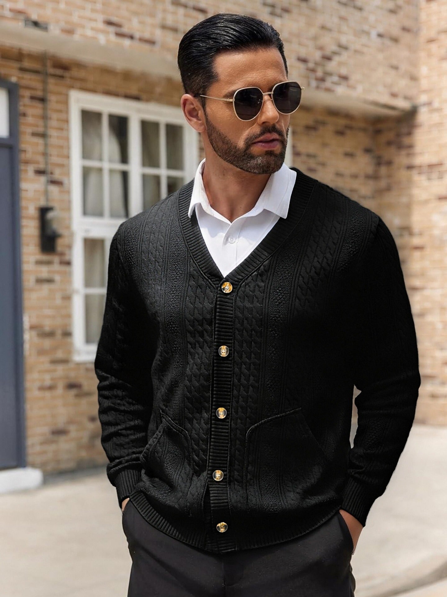 Strickcardigan Herren Modern mit Taschen und Textur