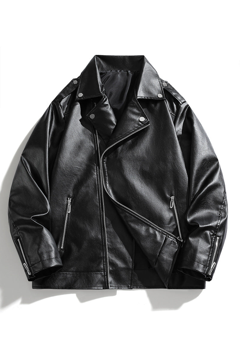 Lederjacke Herren Elegant Bikerjacke Schwarz Kunstleder
