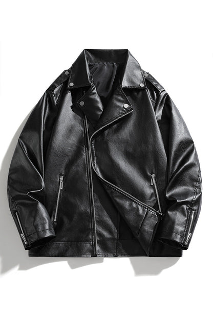 Lederjacke Herren Elegant Bikerjacke Schwarz Kunstleder