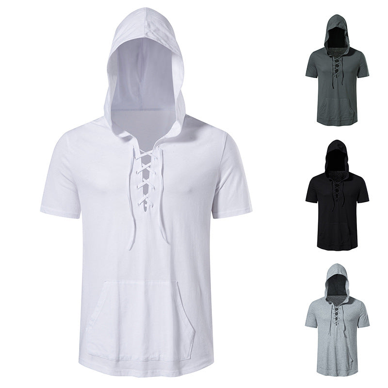 Herren Kapuzen-T-Shirt Schnürdesign Modern Streetwear