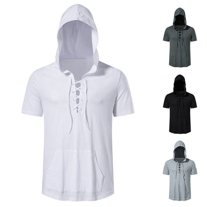 Herren Kapuzen-T-Shirt Schnürdesign Modern Streetwear