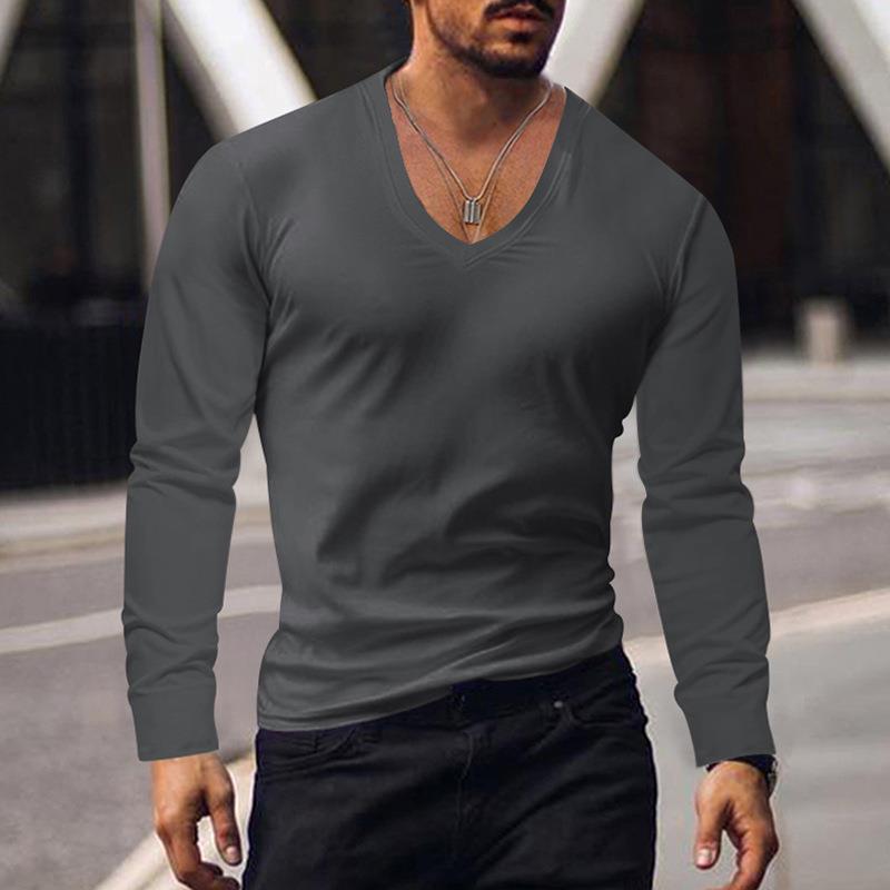 Herren T-Shirt Langarm V-Ausschnitt Modern Style