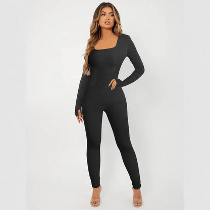 Elegante Damen Jumpsuit Langarm Rippenmuster Chic - BerlinGlamour