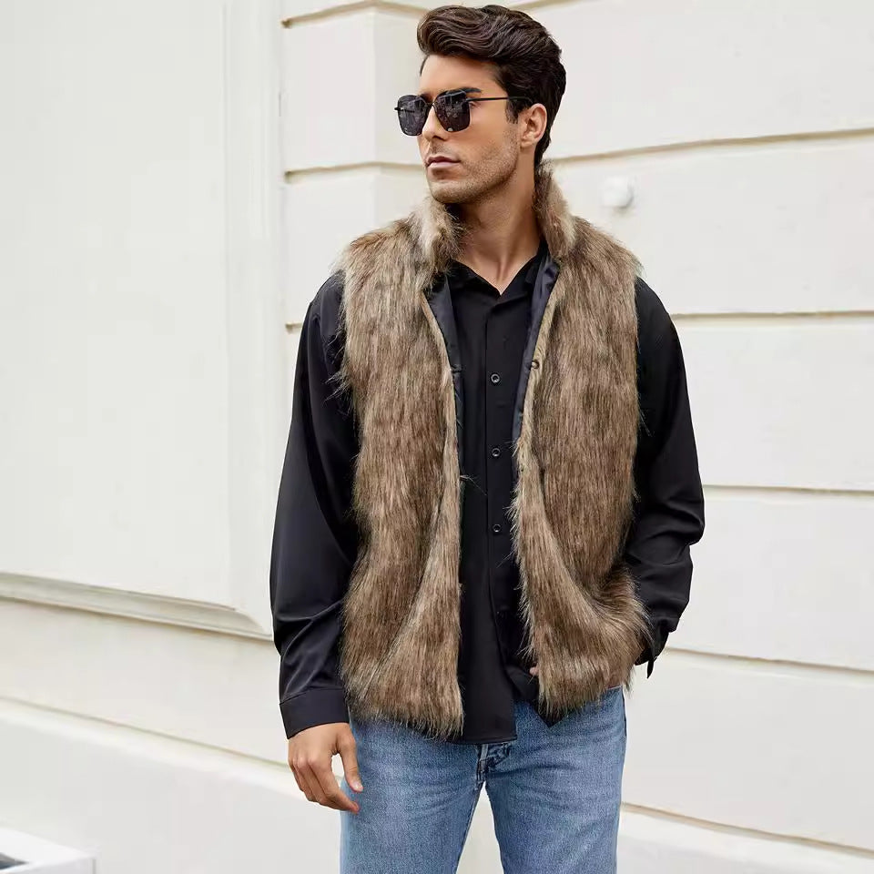 Herren Kunstpelzweste Elegant Offen mit Seiten - BerlinGlamour