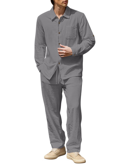 Leinen Hemden Set Herren Lässig Sommer