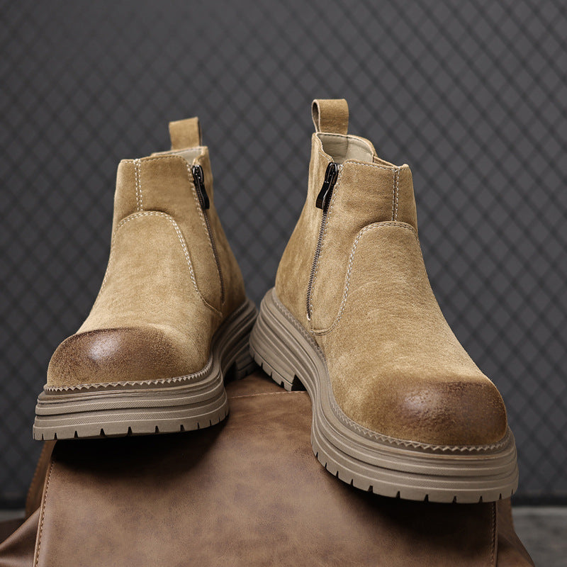 Damen Chelsea Stiefel Wildleder Robust Mit Reißverschluss