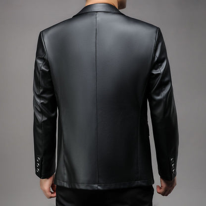 Herren Blazer Kunstleder Elegant Klassisch Schwarz