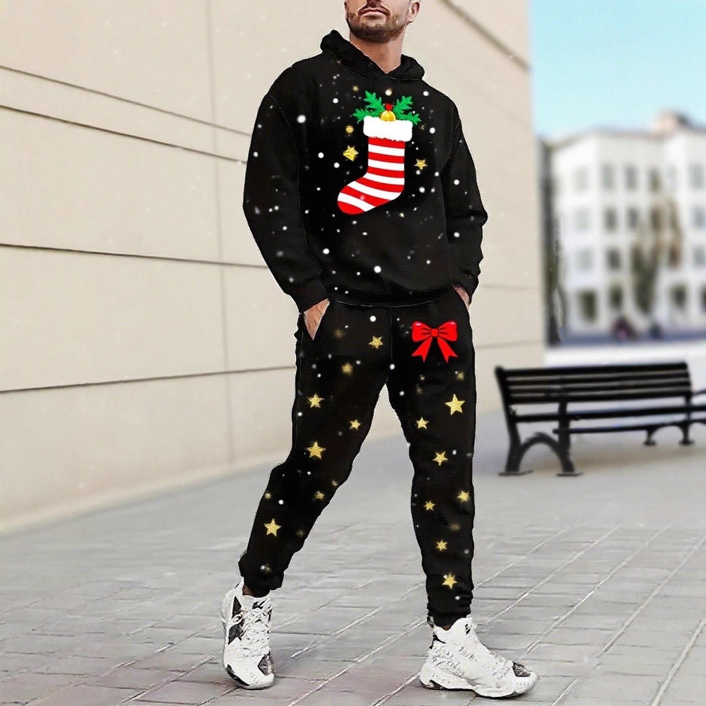 Weihnachts Pullover Set Herren Kapuzenpullover Jogginghose