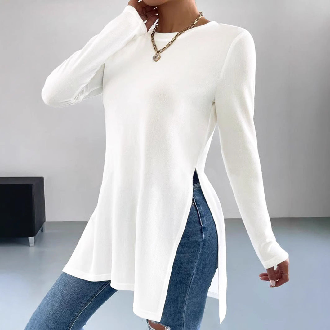 Damen Langarm Tunika mit Seitenschlitzen Elegant Modern - BerlinGlamour