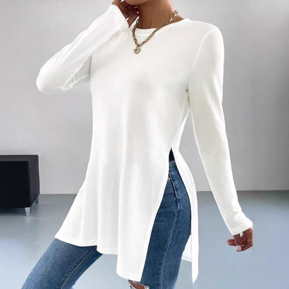 Damen Langarm Tunika mit Seitenschlitzen Elegant Modern - BerlinGlamour