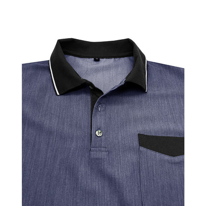 Herren Polohemd Modern Denim Blau Kontrastkragen
