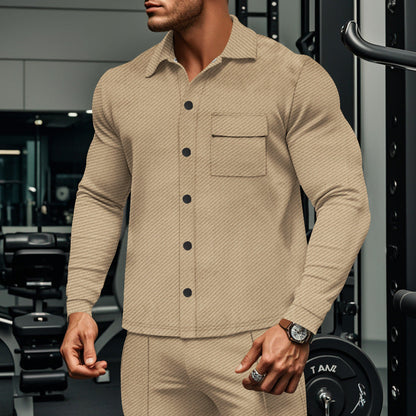 Herren Fitness Hemd Langarm mit Brusttasche Sportlich