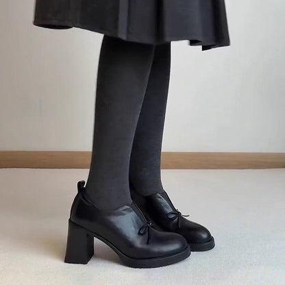 Damen Schuhe Schnürstiefelette mit Schleife und Blockabsatz