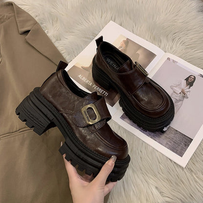 Damen Schnürschuhe Plateau Robust Chunky Mit Schnalle