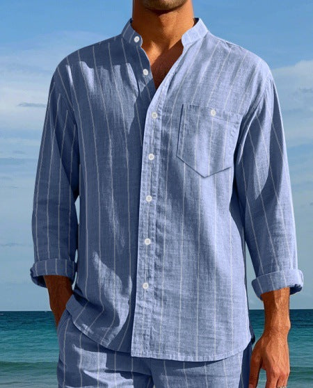 Herren Langarmhemd Slim Fit Streifenmuster Elegant