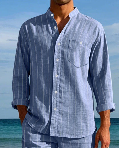 Herren Langarmhemd Slim Fit Streifenmuster Elegant