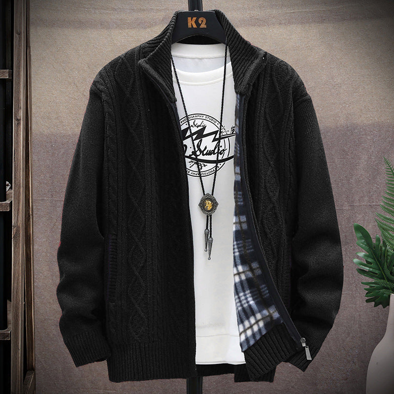 Herren Strickjacke Modern mit Kunstleder Effekt