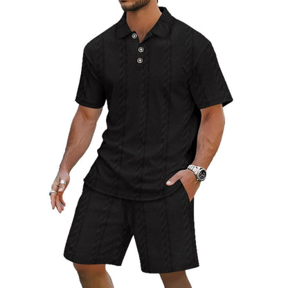 Herren Polohemd Strukturiert mit passender Shorts Sommer