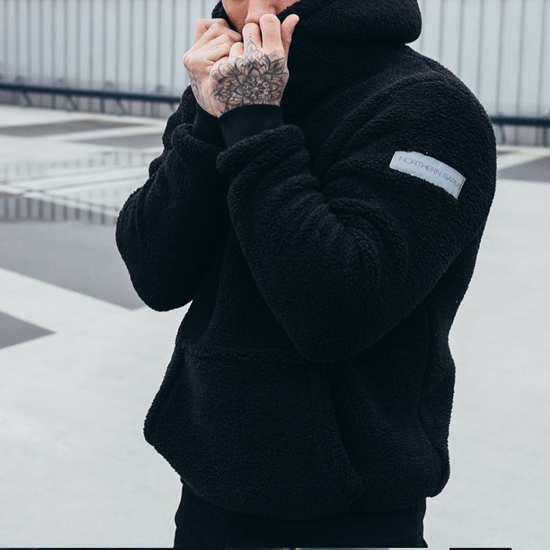 Herren Fleece Hoodie Kängurutasche Hochkragen Warm