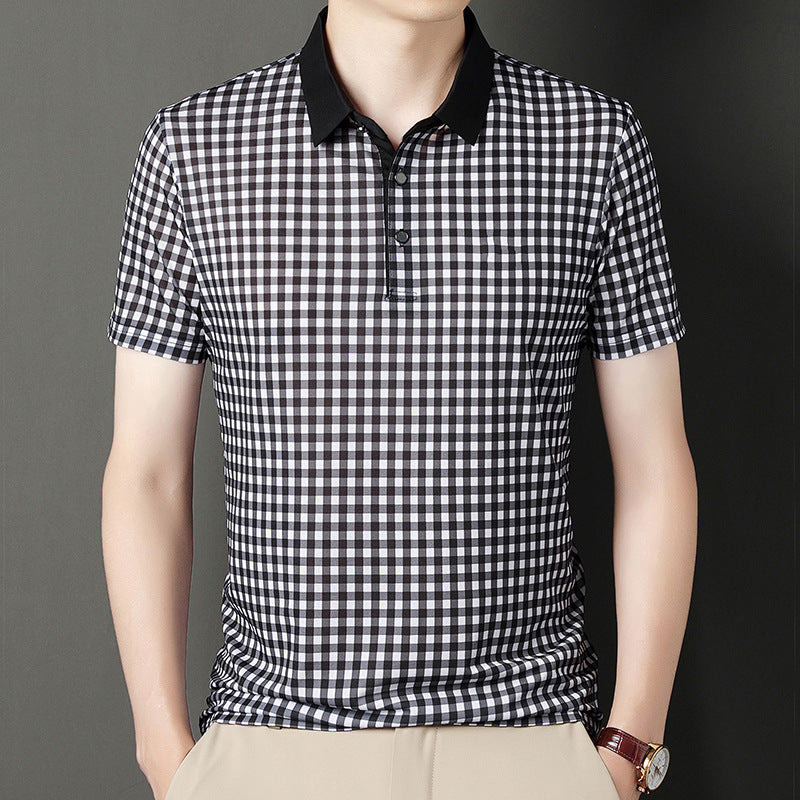 Herren Poloshirt Kariert Kontrastkragen Modern