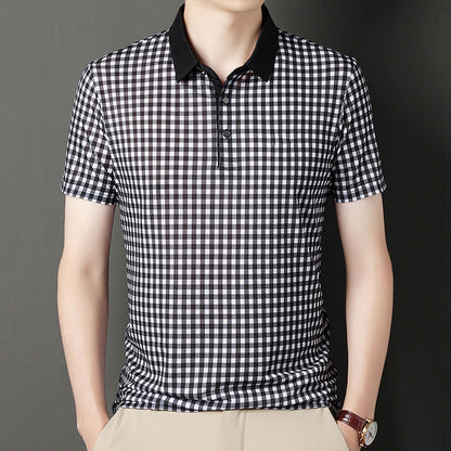 Herren Poloshirt Kariert Kontrastkragen Modern