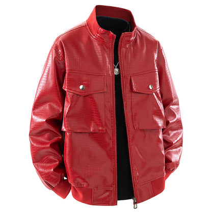 Lederjacke Herren Modern mit Patentaschen Schwarz