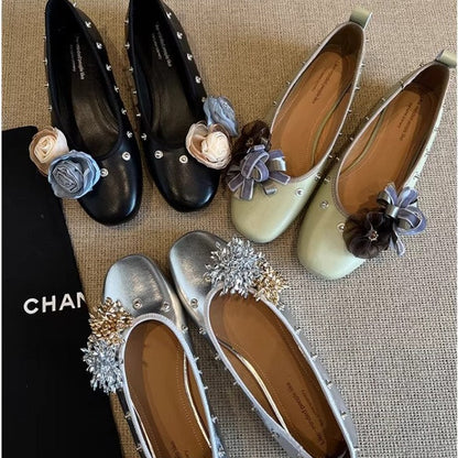 Damen Ballerinas Schmuck Applikationen Bequem - BerlinGlamour