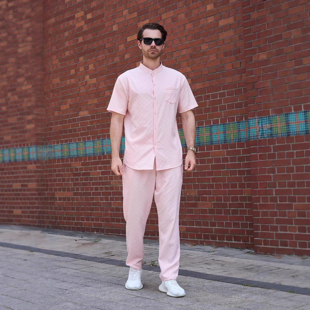 Herren Sommerhemd Kurzarm mit Hose Set Elegant