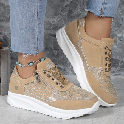 Damen Sneaker Strass Glitzer Reißverschluss Modern