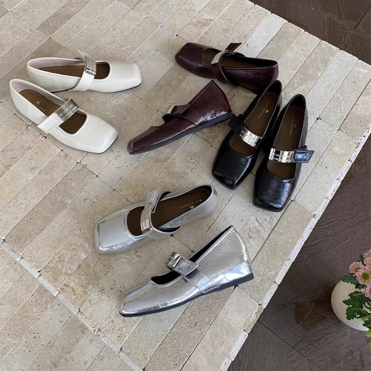Damen Ballerinas Bequem Riemchenverschluss Modern