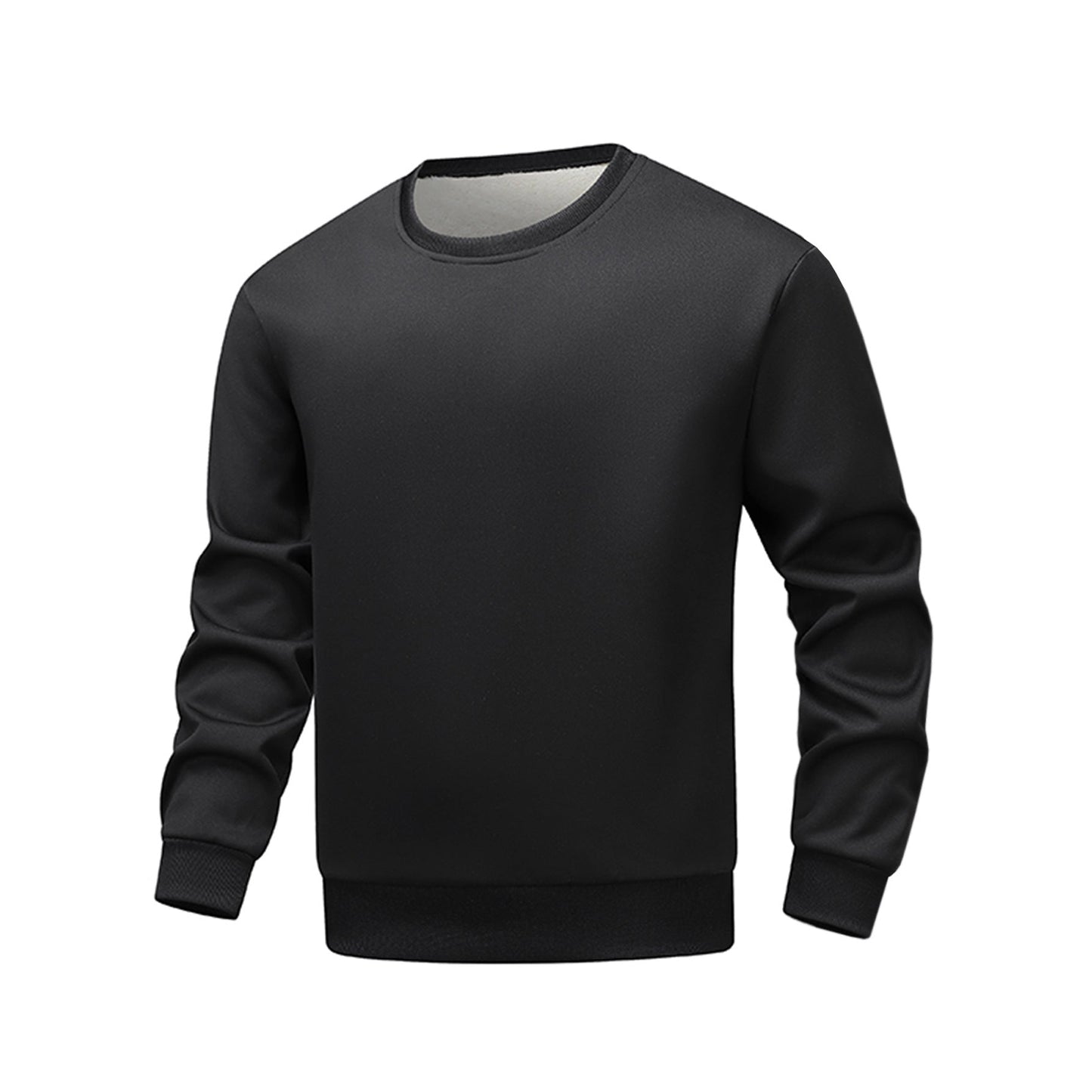 Bequemer Herren Fleece Pullover Rundhals Schwarz