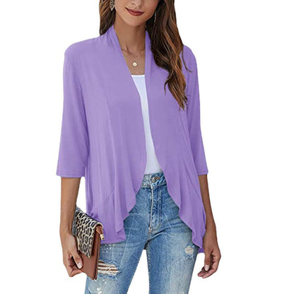 Damen Leichtjacke Chiffon mit Offener Front und Drei-Viertel-Ärmeln
