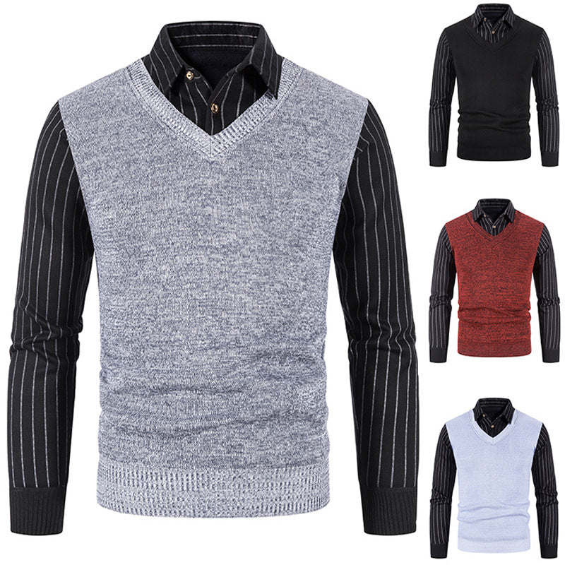 Herren Strickpullover V-Ausschnitt Kontrastärmel Modern