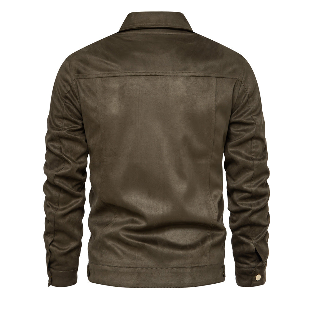 Lederjacke Herren Vintage Stil mit Taschen Elegant Schwarz