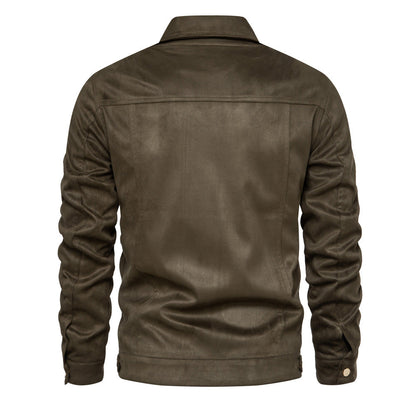 Lederjacke Herren Vintage Stil mit Taschen Elegant Schwarz