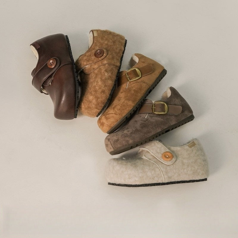 Damen Lederschuhe Bequem Knöpfel Detail Modern - BerlinGlamour