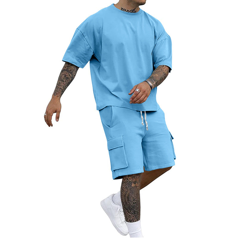 Herren Kurzarm-Set Cargo-Shorts Oversize Style