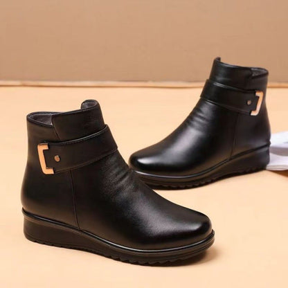 Damen Stiefeletten Warm Fleece InnenSchuhe Schnalle Schwarz