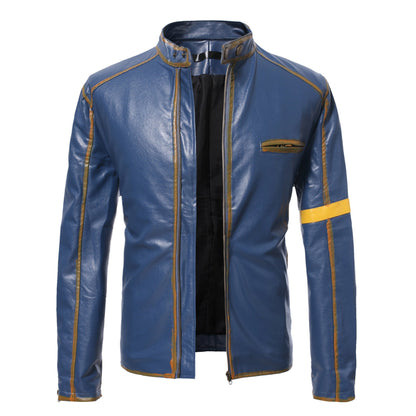 Lederjacke Herren Stehkragen Schwarz Ledermantel