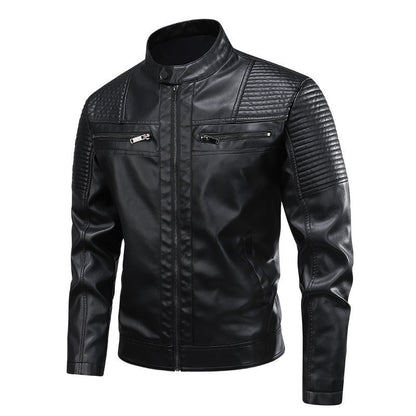 Herren Lederjacke Bikerstil mit Steppdetails und Reißverschlusstaschen